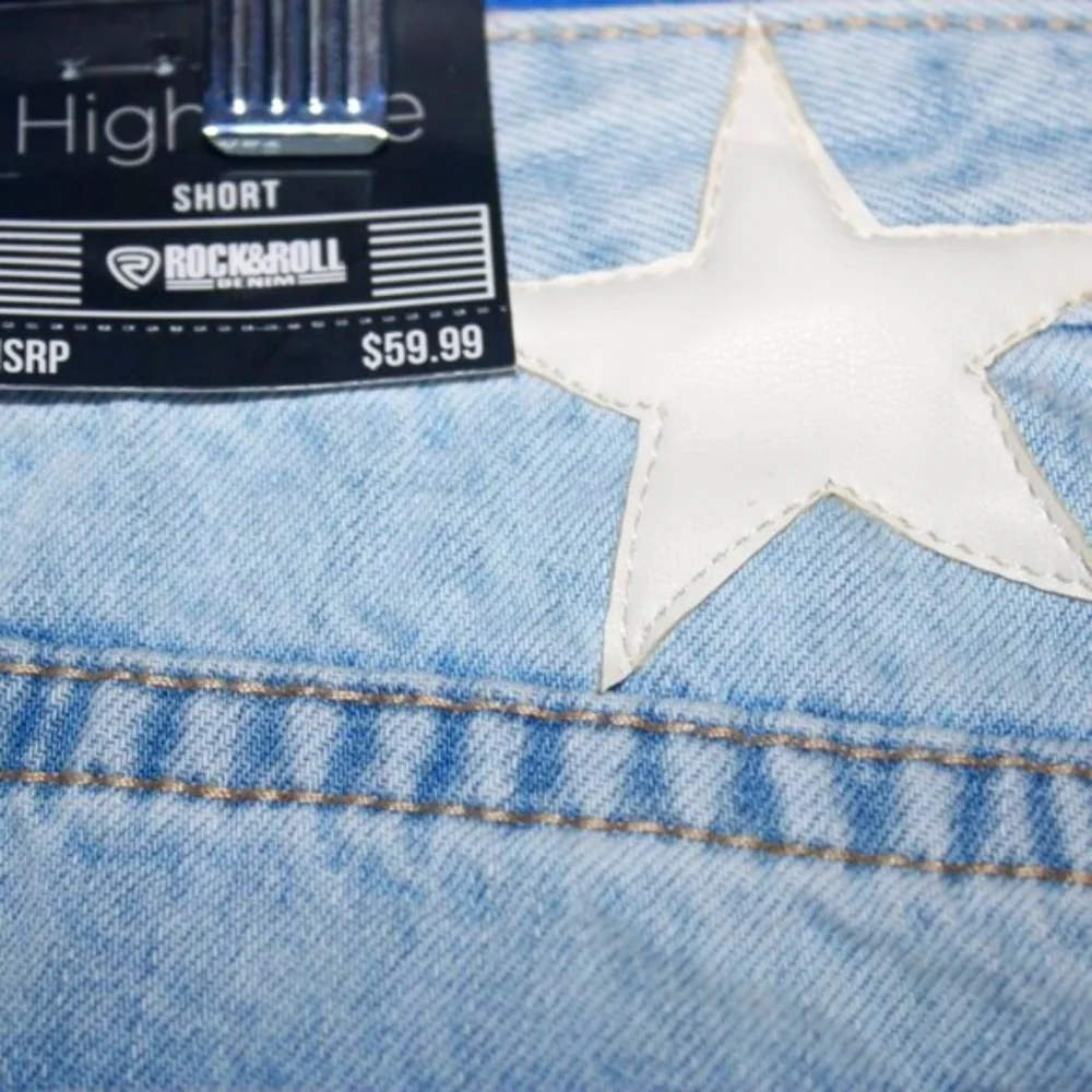 Rock & Roll Denim Star Distressed Denim Shorts Blue NWT
